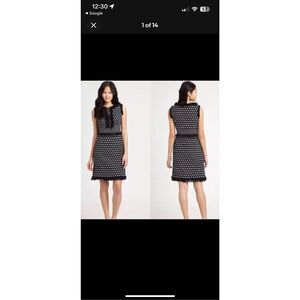 Tory Burch Navy Blue Evelyn Polka Dot Jacquard Sheath Dress Size 4 Fringe